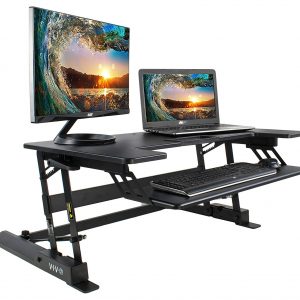 VIVO Height Adjustable Standing Desk Sit to Stand Gas Spring Riser Converter | 36" Tabletop Workstation fits Dual Monitor (DESK-V000B)